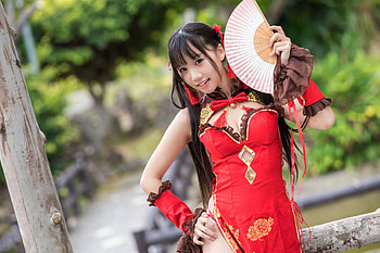 ღ, Hand fan, Pose, Glance, Brunette HD wallpaper