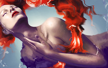 Mermaid, art, girl, woman, fantasy, red, underwater, redhead, water HD wallpaper