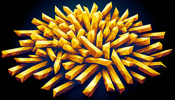 Crispy French Fries, french fries, 3D rendering, abstract design HD wallpaper