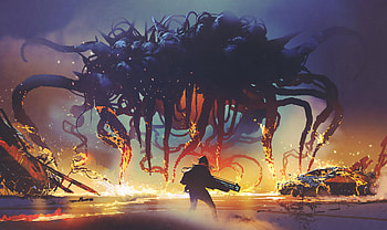 Fighting Monsters , artist, artwork, digital-art HD wallpaper