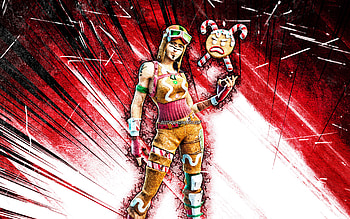 Gingerbread Raider, grunge art, Fortnite Battle Royale, Fortnite characters, Gingerbread Raider Skin, red abstract rays, Fortnite, Gingerbread Raider Fortnite HD wallpaper