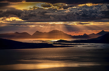Norway Mountains Lofoten Clouds Rays Of Light, mountains, clouds, nature HD wallpaper