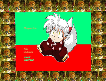 Bright Christmas, anime, green, red, inuyasha, shippo, ortaments, fox HD wallpaper