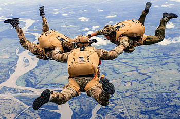 Thrilling parachuting, Skyborne adventure, Extreme sport, Gravity-defying HD wallpaper