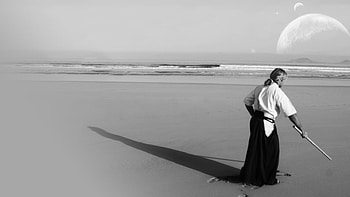 Warrior of the peace, aikido, moon, peace, harmony, warrior, beach HD wallpaper