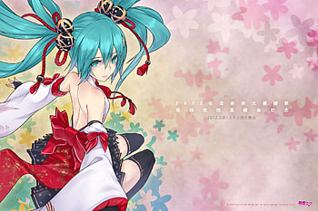 Miku, hatsune miku, 2d, thighhighs, aqua hair, twintails, aqua eyes, jpeg artifacts, vocaloid HD wallpaper