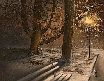 winter silence, winter, art, lights, cool, paintings, park HD wallpaper