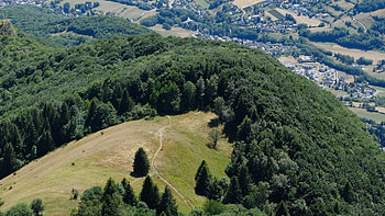 Aerial, View, Trees, Trail, Forest, Grass, Field, Mountains, Village, Scenery, Background Nature HD wallpaper