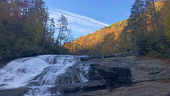 Fall in the Blue Ridge Mountains, North Carolina, hills, landscape, clouds, trees, sky, forest, usa, river, fall, colors HD wallpaper
