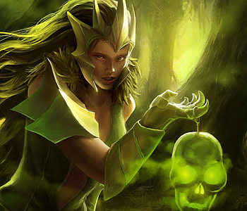 Green WItch, skull, Green, magic, WItch HD wallpaper