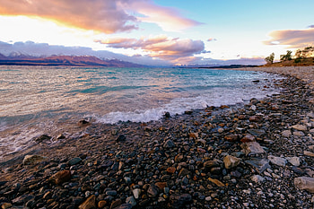 Coast, sea waves, sunset, rocks HD wallpaper