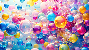 clusters of bright, translucent bubbles in shades of pink, blue, and yellow, bubble, colorful, pastel, Abstract, 3D HD wallpaper