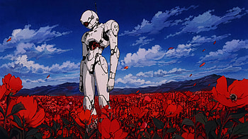 Sci‑Fi: Lone Android in a Sea of Red Poppies, Sci Fi, Robot, Poppy, Anime HD wallpaper