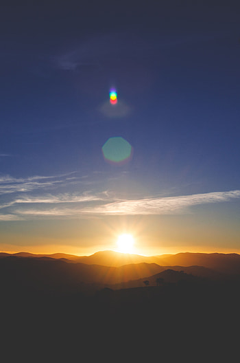 Nature, Sunset, Mountains, Glare, Shine, Light, Bokeh, Boquet, Australia, Kamba HD phone wallpaper