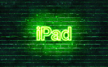 IPad green logo, , green brickwall, IPad logo, Apple iPad, brands, IPad neon logo, IPad HD wallpaper