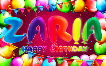 Happy Birtay Zaria, , colorful balloon frame, Zaria name, purple background, Zaria Happy Birtay, Zaria Birtay, popular american female names, Birtay concept, Zaria HD wallpaper