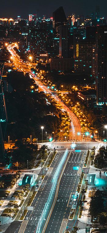 Cities, Night, City, Lights, View From Above, Road, Street HD phone wallpaper