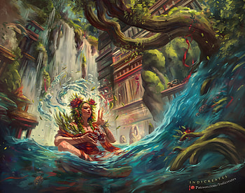 The Mentor, blue, indi creates, mentor, fantasy, art, red, girl, water, green HD wallpaper