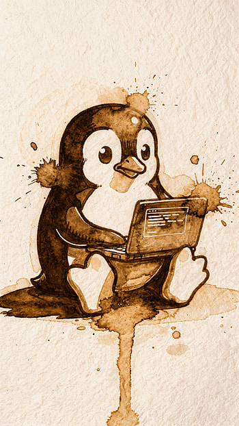Tux on the Go — Sepia Linux , Penguin, Laptop, Watercolor HD phone wallpaper