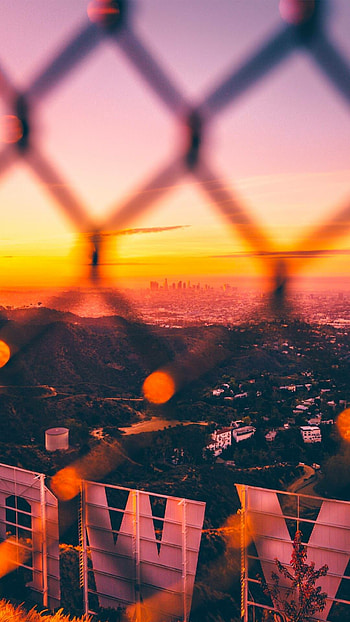 Colorful sunrise, Hollywood Sign HD phone wallpaper