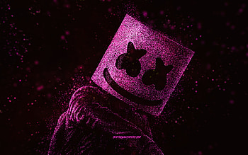 Marshmello, pink glitter art, DJ Marshmello art, black background, American DJ, Marshmello art, Christopher Comstock HD wallpaper