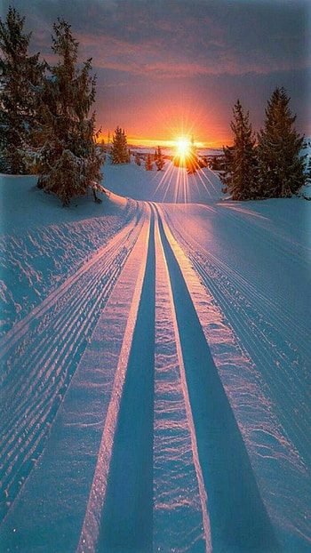 Snow, Sunset HD phone wallpaper