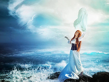 I remember, blue, sea, vail, remember, girl, lonely, woman, lady, waves, clouds, water, loneliness HD wallpaper