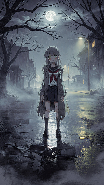 Moonlit Anime | Haunted Schoolgirl | Ghost Alley | Midnight Sailor, Anime Girl, School Uniform, Rain HD phone wallpaper