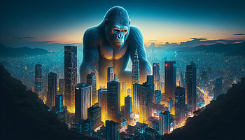 Majestic King Kong - Urban Twilight, King Kong, city skyline, fantasy HD wallpaper