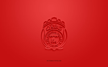 Al-Muharraq SC, creative 3D logo, red background, Bahraini Premier League, 3d emblem, QSL, Bahraini Football Club, Muharraq, Bahrain, 3d art, football, Al-Muharraq SC 3d logo HD wallpaper
