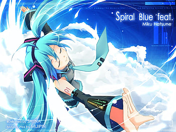 Hatsune Miku, album, blue, awesome, song, cute, cover, beauty, nice, miku, music, vocaloids, hatsune, voclaoid, aqua eyes, white, twintail, girl, singer, aqua, beautiful, diva, tie, sky blue, anime, pretty, aqua hair, cool, clouds, sky, idol, virtual HD wallpaper