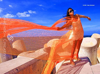 ORANGE MORNING, blue, sunny, boat, veil, sky, orange, woman, ocean HD wallpaper