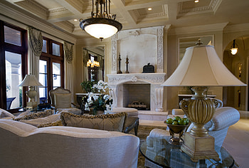 Room interior , Fireplace lamp window, Chandelier, Cozy ambience HD wallpaper