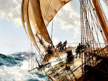 Fighting the Elements , sea, high seascape, art, beautiful, artwork, scenery, wide screen, waves, painting, sailing ship, ocean HD wallpaper