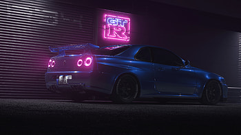 GTR Neon Logo, GTR Skyline HD wallpaper