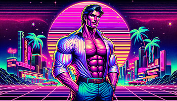 Giga Chad Retro Neon Vibes, giga chad, retro, synthwave, muscle, neon HD wallpaper