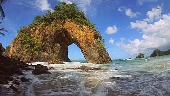 Paria Arch, Trinidad, sea, sky, caribbean, rocks, clouds HD wallpaper