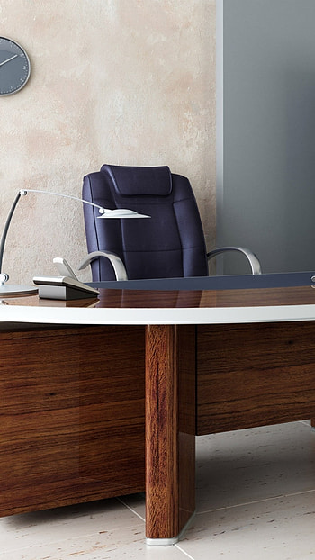 room, office, desk, chair, shelves HD phone wallpaper