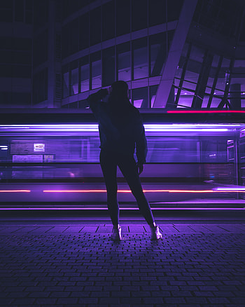Violet, Dark, Shine, Light, Silhouette, Neon, Purple, Figure HD phone wallpaper