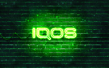 IQOS green logo, , green brickwall, IQOS logo, brands, IQOS neon logo, IQOS HD wallpaper
