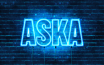 Happy Birtay Aska, , blue neon lights, Aska name, creative, Aska Happy Birtay, Aska Birtay, popular japanese male names, with Aska name, Aska HD wallpaper