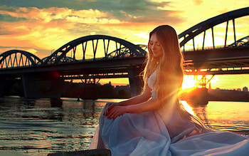 Girl Sitting On Bridge Side, girls, model HD wallpaper