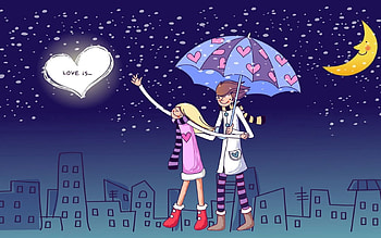 Rain, Love, Couple, Pair, Drawing, , Stroll, Umbrella HD wallpaper
