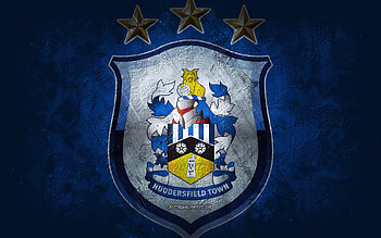 Huddersfield Town AFC, English football team, blue background, Huddersfield Town AFC logo, grunge art, EFL Championship, Huddersfield, football, England, Huddersfield Town AFC emblem HD wallpaper
