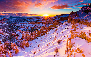 Bryce Canyon National Park, Winter snow sunset, Beautiful mountains, USA HD wallpaper