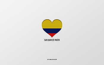 I Love San Juan de Pasto, Colombian cities, Day of San Juan de Pasto, gray background, San Juan de Pasto, Colombia, Colombian flag heart, favorite cities, Love San Juan de Pasto HD wallpaper