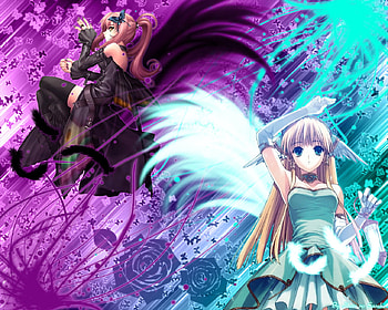 Between-Shade-Light, cute, red hair, angel, long hair, dress, rose, abstract, butterfly, wing, flower, blonde hair, female, sexy, wings, hot, girl, brown eye, anime girl, anime, fantasy, girls, green eye HD wallpaper