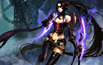 ShadowBlade, black, league of angels, mask, girl, woman, purple, pink, fantasy, magical, game HD wallpaper