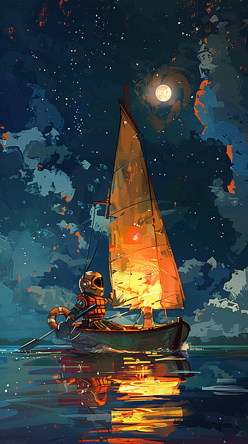 Cosmic Sailor Odyssey, boat HD phone wallpaper