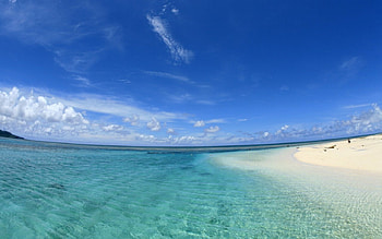 Turquoise sea under blue sky, blue, sea, beaches, sky, nature, water HD wallpaper